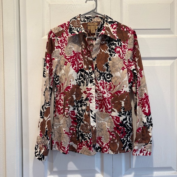 Gold Label Investments Patterned Button Up Blouse 100% Cotton - Size 14 Petite - Picture 1 of 5